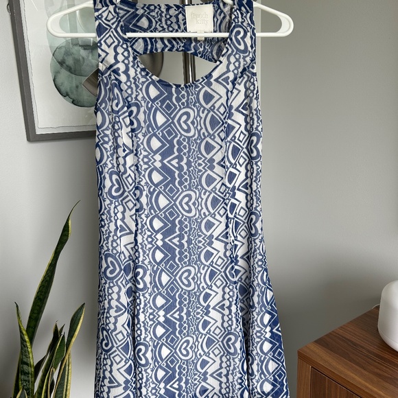 S Blue Heart Geometric Pattern Keyhole Back Dress - Picture 2 of 4